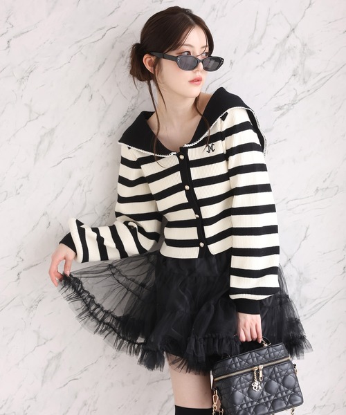 セーラーカラーニットカーディガン（カーディガン/ボレロ）｜one after