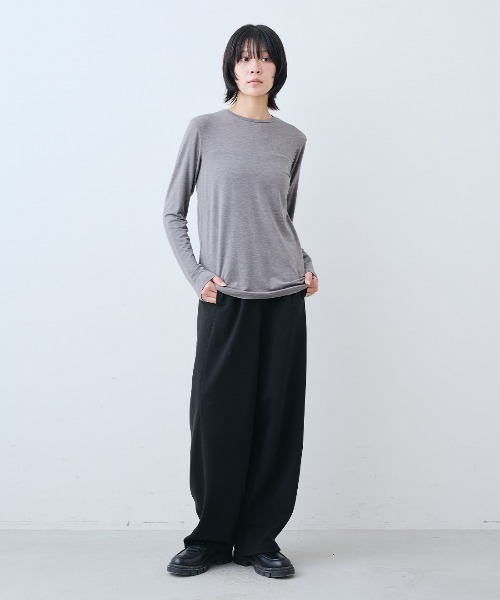 THREE FIFTY STANDARD(スリーフィフティースタンダード)の「THREE FIFTY STANDARD さらっとした肌ざわりのウール混Tシャツ(Tシャツ/カットソー・レディース・オフホワイト/杢グレー/ブラック・L/M)」の17枚目の写真