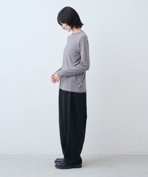 THREE FIFTY STANDARD(スリーフィフティースタンダード)の「THREE FIFTY STANDARD さらっとした肌ざわりのウール混Tシャツ(Tシャツ/カットソー・レディース・オフホワイト/杢グレー/ブラック・L/M)」の18枚目の写真