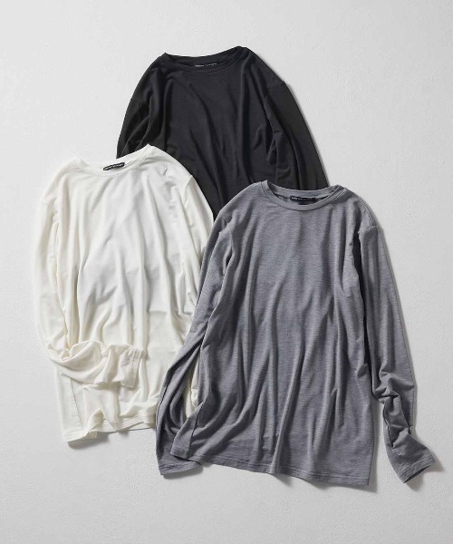 THREE FIFTY STANDARD(スリーフィフティースタンダード)の「THREE FIFTY STANDARD さらっとした肌ざわりのウール混Tシャツ(Tシャツ/カットソー・レディース・オフホワイト/杢グレー/ブラック・L/M)」の14枚目の写真