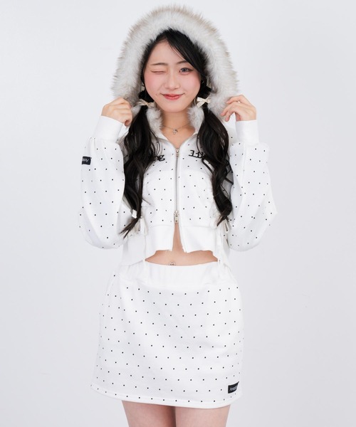 フードファー付 パーカー × スカート スウェット セットアップ