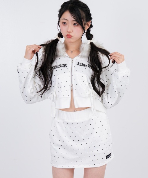 フードファー付 パーカー × スカート スウェット セットアップ