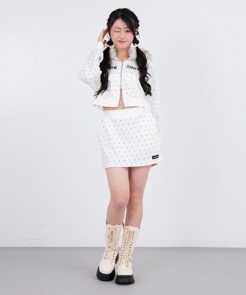 フードファー付 パーカー × スカート スウェット セットアップ