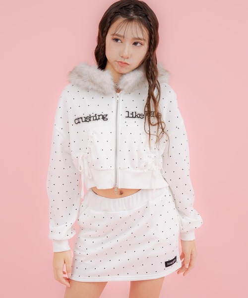 フードファー付 パーカー × スカート スウェット セットアップ