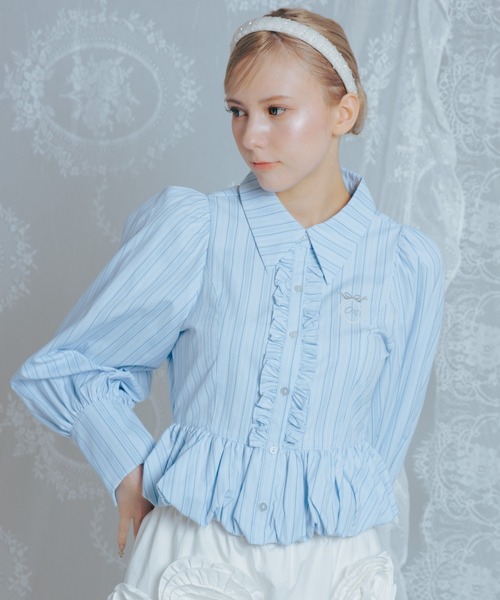 youmolaugh ユーモラフ シャーリングバルーンフリルシャツ フリル刺繍ペプラムバルーンシャツ / Frilled embroidered papalamb