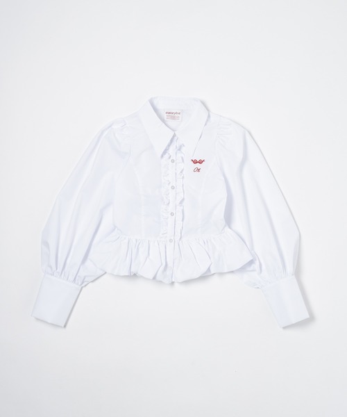 フリル刺繍ペプラムバルーンシャツ / Frilled embroidered papalamb