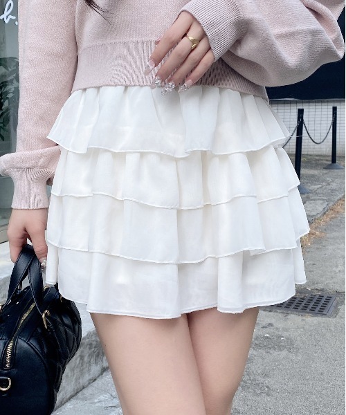 INGNI（イング）の「シアーフリルミニスカパン（スカート・レディース・ブラック/オフホワイト・FREE）」の3枚目の写真