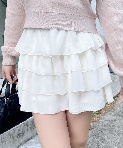 INGNI（イング）の「シアーフリルミニスカパン（スカート・レディース・ブラック/オフホワイト・FREE）」の4枚目の写真