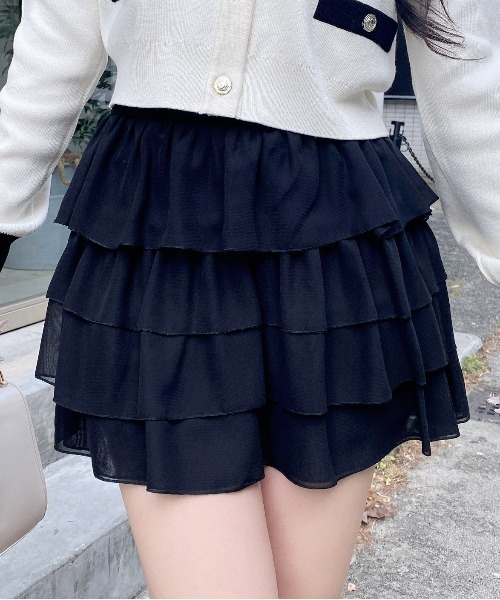 INGNI（イング）の「シアーフリルミニスカパン（スカート・レディース・ブラック/オフホワイト・FREE）」の10枚目の写真