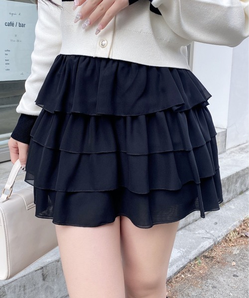 INGNI（イング）の「シアーフリルミニスカパン（スカート・レディース・ブラック/オフホワイト・FREE）」の12枚目の写真