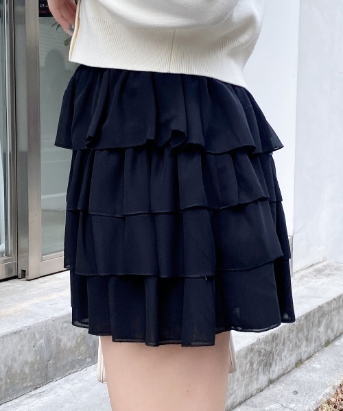 INGNI（イング）の「シアーフリルミニスカパン（スカート・レディース・ブラック/オフホワイト・FREE）」の13枚目の写真