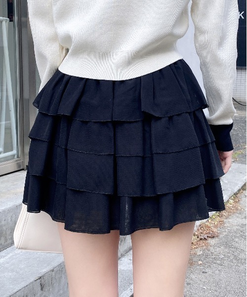 INGNI（イング）の「シアーフリルミニスカパン（スカート・レディース・ブラック/オフホワイト・FREE）」の14枚目の写真