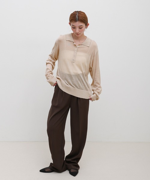 select MOCA(セレクトモカ)の「【ZOZO限定】シアーポロニットロングスリーブトップス(ニット/セーター・レディース・ブラック/アイボリー/グレー・FREE)」の6枚目の写真