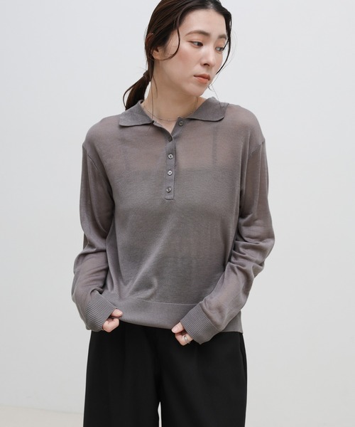 select MOCA(セレクトモカ)の「【ZOZO限定】シアーポロニットロングスリーブトップス(ニット/セーター・レディース・ブラック/アイボリー/グレー・FREE)」の7枚目の写真