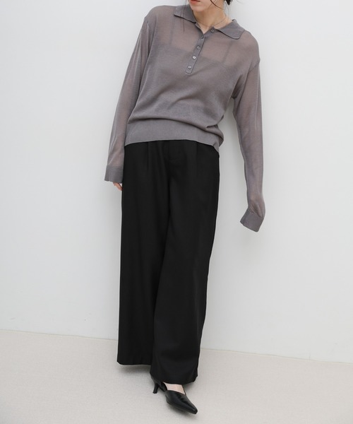 select MOCA(セレクトモカ)の「【ZOZO限定】シアーポロニットロングスリーブトップス(ニット/セーター・レディース・ブラック/アイボリー/グレー・FREE)」の14枚目の写真