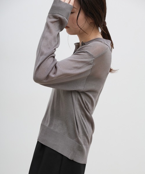 select MOCA(セレクトモカ)の「【ZOZO限定】シアーポロニットロングスリーブトップス(ニット/セーター・レディース・ブラック/アイボリー/グレー・FREE)」の9枚目の写真