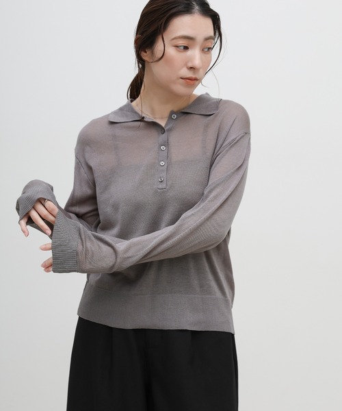 select MOCA(セレクトモカ)の「【ZOZO限定】シアーポロニットロングスリーブトップス(ニット/セーター・レディース・ブラック/アイボリー/グレー・FREE)」の8枚目の写真
