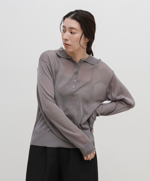 select MOCA(セレクトモカ)の「【ZOZO限定】シアーポロニットロングスリーブトップス(ニット/セーター・レディース・ブラック/アイボリー/グレー・FREE)」の11枚目の写真