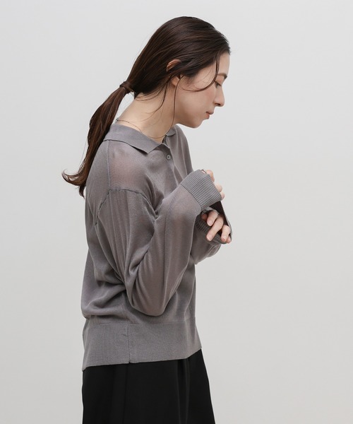 select MOCA(セレクトモカ)の「【ZOZO限定】シアーポロニットロングスリーブトップス(ニット/セーター・レディース・ブラック/アイボリー/グレー・FREE)」の12枚目の写真