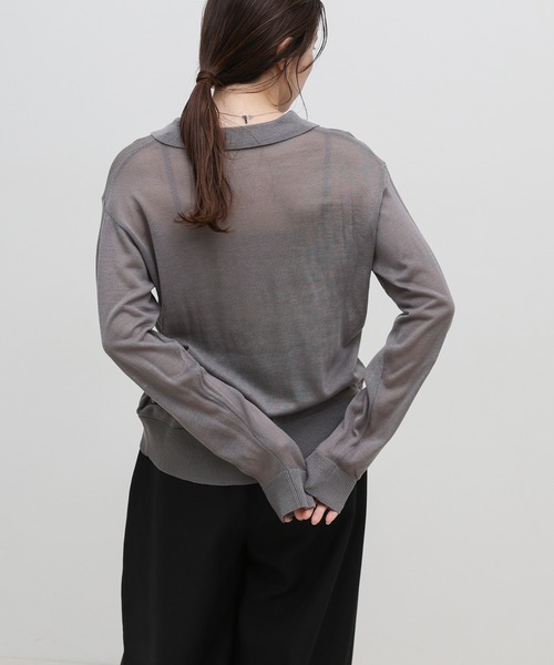 select MOCA(セレクトモカ)の「【ZOZO限定】シアーポロニットロングスリーブトップス(ニット/セーター・レディース・ブラック/アイボリー/グレー・FREE)」の13枚目の写真