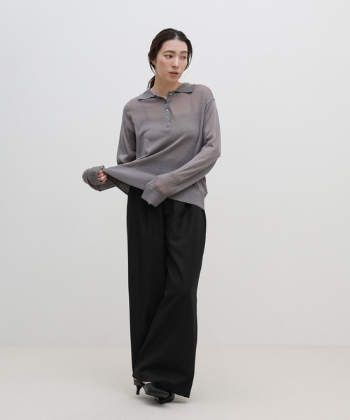 select MOCA(セレクトモカ)の「【ZOZO限定】シアーポロニットロングスリーブトップス(ニット/セーター・レディース・ブラック/アイボリー/グレー・FREE)」の4枚目の写真