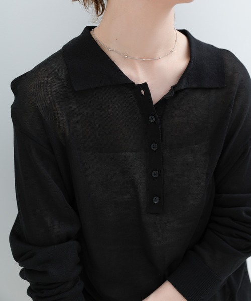 select MOCA(セレクトモカ)の「【ZOZO限定】シアーポロニットロングスリーブトップス(ニット/セーター・レディース・ブラック/アイボリー/グレー・FREE)」の22枚目の写真
