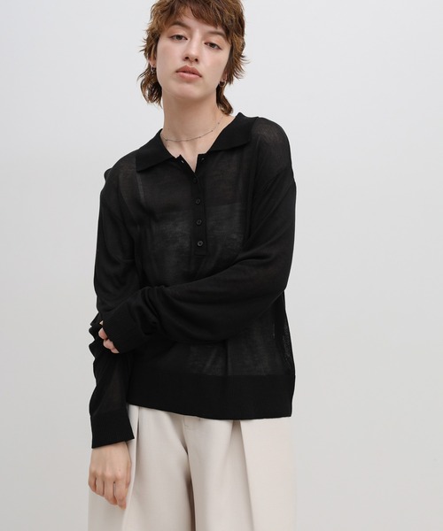 select MOCA(セレクトモカ)の「【ZOZO限定】シアーポロニットロングスリーブトップス(ニット/セーター・レディース・ブラック/アイボリー/グレー・FREE)」の16枚目の写真