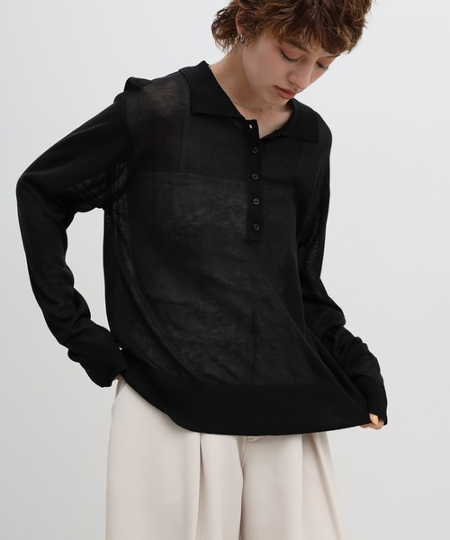select MOCA(セレクトモカ)の「【ZOZO限定】シアーポロニットロングスリーブトップス(ニット/セーター・レディース・ブラック/アイボリー/グレー・FREE)」の17枚目の写真