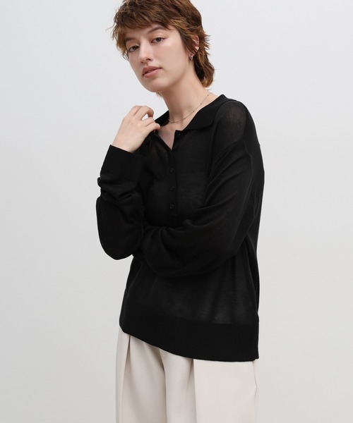 select MOCA(セレクトモカ)の「【ZOZO限定】シアーポロニットロングスリーブトップス(ニット/セーター・レディース・ブラック/アイボリー/グレー・FREE)」の19枚目の写真