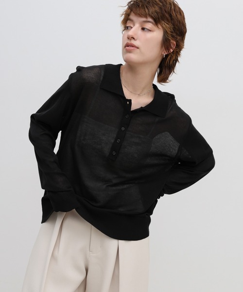 select MOCA(セレクトモカ)の「【ZOZO限定】シアーポロニットロングスリーブトップス(ニット/セーター・レディース・ブラック/アイボリー/グレー・FREE)」の20枚目の写真
