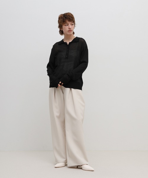 select MOCA(セレクトモカ)の「【ZOZO限定】シアーポロニットロングスリーブトップス(ニット/セーター・レディース・ブラック/アイボリー/グレー・FREE)」の5枚目の写真