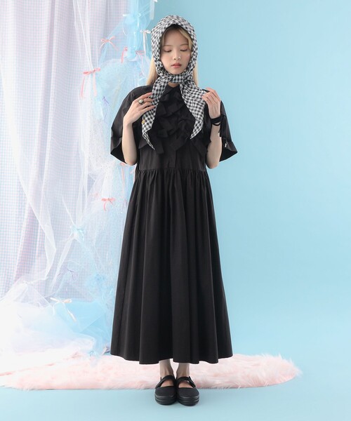 CAROLINA GLASER(カロリナ グレイサー)の「リボン いっぱい コットン シャツワンピース(ワンピース・レディース・ブラック/ラベンダー・SMALL/MEDIUM)」の7枚目の写真