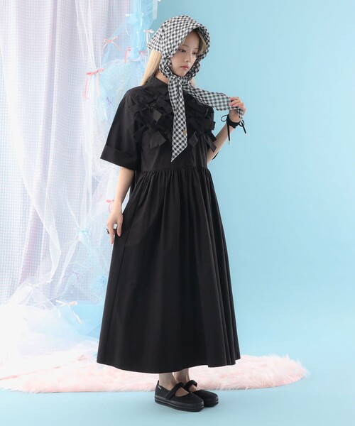 CAROLINA GLASER(カロリナ グレイサー)の「リボン いっぱい コットン シャツワンピース(ワンピース・レディース・ブラック/ラベンダー・SMALL/MEDIUM)」の9枚目の写真