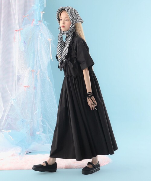 CAROLINA GLASER(カロリナ グレイサー)の「リボン いっぱい コットン シャツワンピース(ワンピース・レディース・ブラック/ラベンダー・SMALL/MEDIUM)」の10枚目の写真