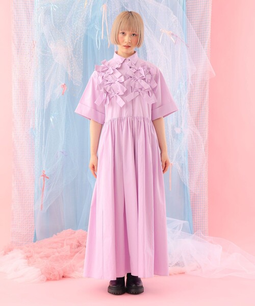 CAROLINA GLASER(カロリナ グレイサー)の「リボン いっぱい コットン シャツワンピース(ワンピース・レディース・ブラック/ラベンダー・SMALL/MEDIUM)」の13枚目の写真