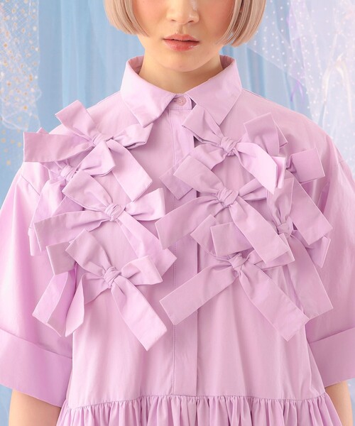 CAROLINA GLASER(カロリナ グレイサー)の「リボン いっぱい コットン シャツワンピース(ワンピース・レディース・ブラック/ラベンダー・SMALL/MEDIUM)」の16枚目の写真