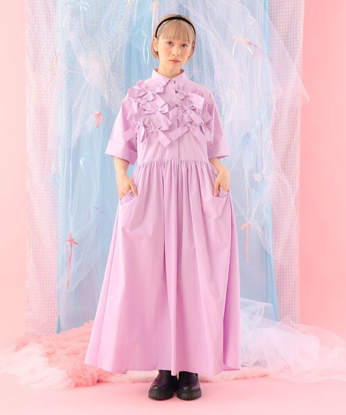 CAROLINA GLASER(カロリナ グレイサー)の「リボン いっぱい コットン シャツワンピース(ワンピース・レディース・ブラック/ラベンダー・SMALL/MEDIUM)」の20枚目の写真