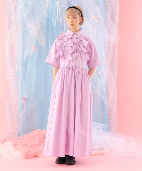 CAROLINA GLASER(カロリナ グレイサー)の「リボン いっぱい コットン シャツワンピース(ワンピース・レディース・ブラック/ラベンダー・SMALL/MEDIUM)」の21枚目の写真