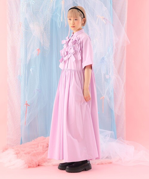 CAROLINA GLASER(カロリナ グレイサー)の「リボン いっぱい コットン シャツワンピース(ワンピース・レディース・ブラック/ラベンダー・SMALL/MEDIUM)」の22枚目の写真