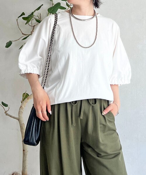 un dix cors(アンディコール)の「袖異素材ドルマンプルオーバー(Tシャツ/カットソー・レディース・グレイッシュベージュ/オフホワイト・FREE)」の7枚目の写真