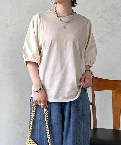 un dix cors(アンディコール)の「袖異素材ドルマンプルオーバー(Tシャツ/カットソー・レディース・グレイッシュベージュ/オフホワイト・FREE)」の11枚目の写真