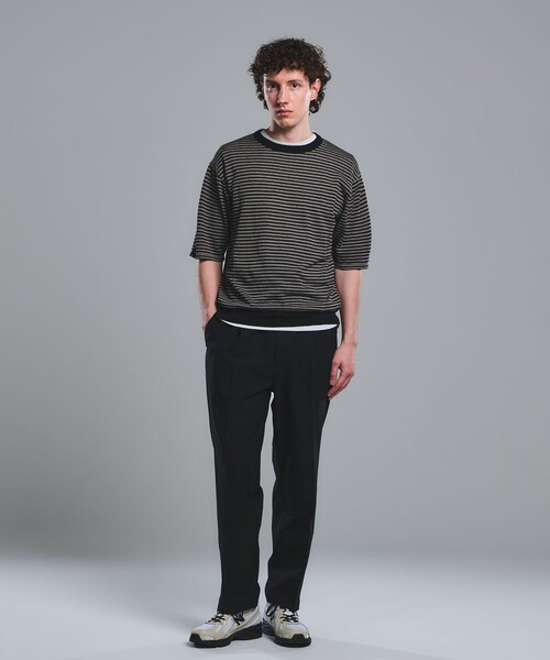 green label relaxing（グリーンレーベルリラクシング）の「リネン ポリエステル ボーダー クルーネック 半袖 ニット -ウォッシャブル-（ニット/セーター・メンズ・ブラック/ホワイト・XL/L/M/S）」の3枚目の写真