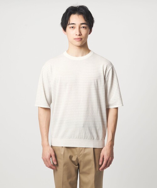 green label relaxing（グリーンレーベルリラクシング）の「リネン ポリエステル ボーダー クルーネック 半袖 ニット -ウォッシャブル-（ニット/セーター・メンズ・ブラック/ホワイト・XL/L/M/S）」の11枚目の写真