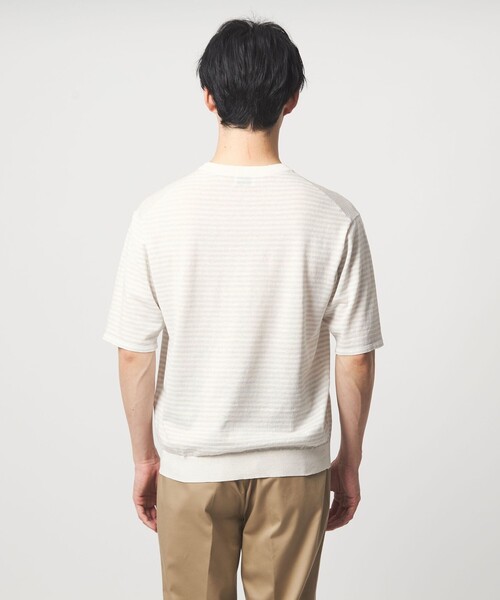 green label relaxing（グリーンレーベルリラクシング）の「リネン ポリエステル ボーダー クルーネック 半袖 ニット -ウォッシャブル-（ニット/セーター・メンズ・ブラック/ホワイト・XL/L/M/S）」の13枚目の写真