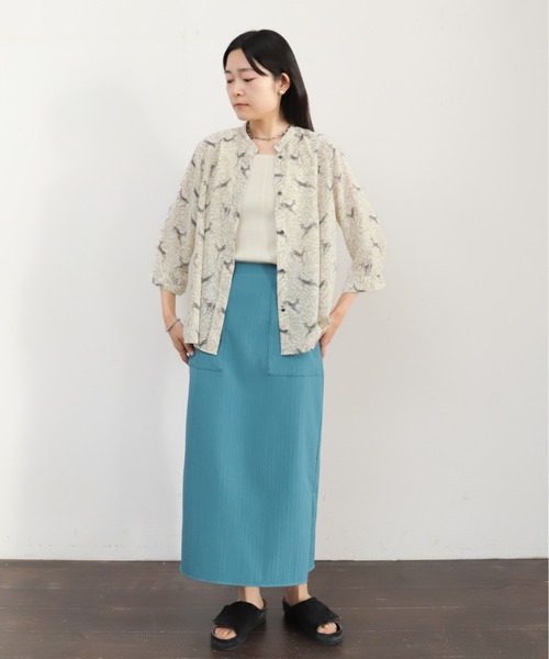 NOMBRE IMPAIR（ノンブルアンペール）の「バンビプリント　比翼スタンドネックブラウス（シャツ/ブラウス・レディース・グリーン/ブルー・FREE）」の15枚目の写真