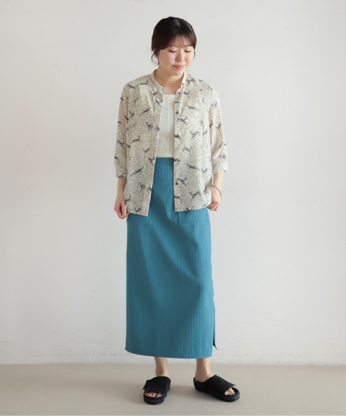 NOMBRE IMPAIR（ノンブルアンペール）の「バンビプリント　比翼スタンドネックブラウス（シャツ/ブラウス・レディース・グリーン/ブルー・FREE）」の12枚目の写真