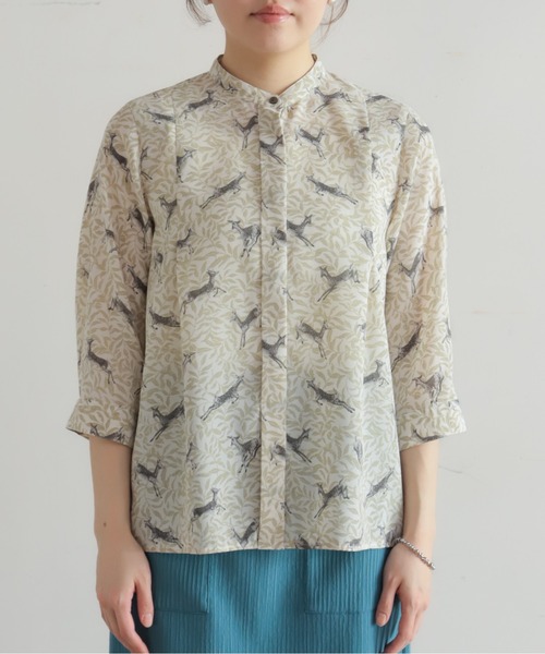 NOMBRE IMPAIR（ノンブルアンペール）の「バンビプリント　比翼スタンドネックブラウス（シャツ/ブラウス・レディース・グリーン/ブルー・FREE）」の22枚目の写真