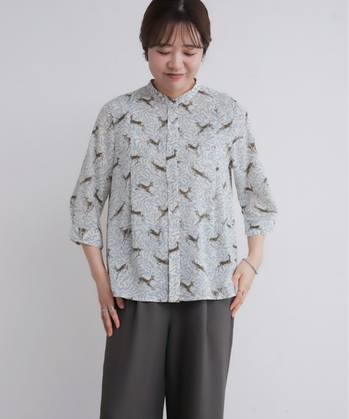 NOMBRE IMPAIR（ノンブルアンペール）の「バンビプリント　比翼スタンドネックブラウス（シャツ/ブラウス・レディース・グリーン/ブルー・FREE）」の10枚目の写真