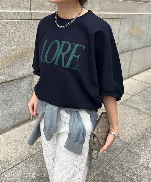 DouDou（ドゥドゥ）の「LOREプリントドルマンプルオーバー（Tシャツ/カットソー・レディース・ライトグレー/レッド/ネイビー・FREE）」の3枚目の写真