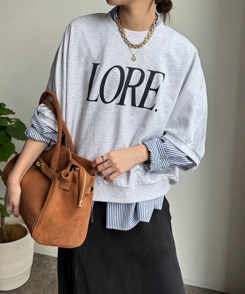 DouDou（ドゥドゥ）の「LOREプリントドルマンプルオーバー（Tシャツ/カットソー・レディース・ライトグレー/レッド/ネイビー・FREE）」の2枚目の写真